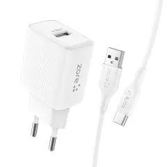 ZORE TİTAN SERİSİ ZT03 BEYAZ 2.1A TYPE-C TO USB-A SEYEHAT ŞARJ SETİ